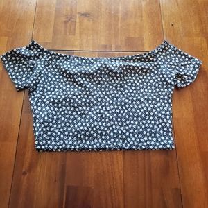 Divided Black White Floral Off Shoulder Crop Top